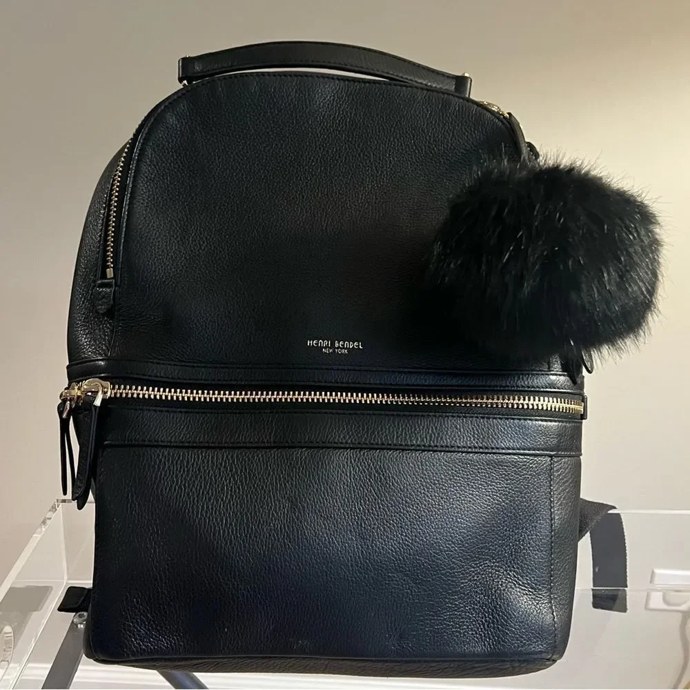Henri Bendel Soho Backpack - Black - with Pom